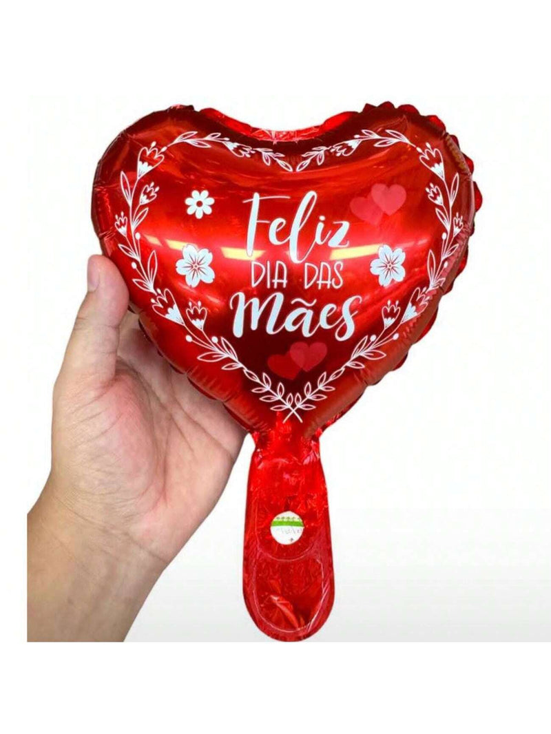kit 10 Balão Metalizado Feliz Dia Das Mães SORTIDO Coração Vermelho 20cm Decoração dia Das Mães Balão para Cestas