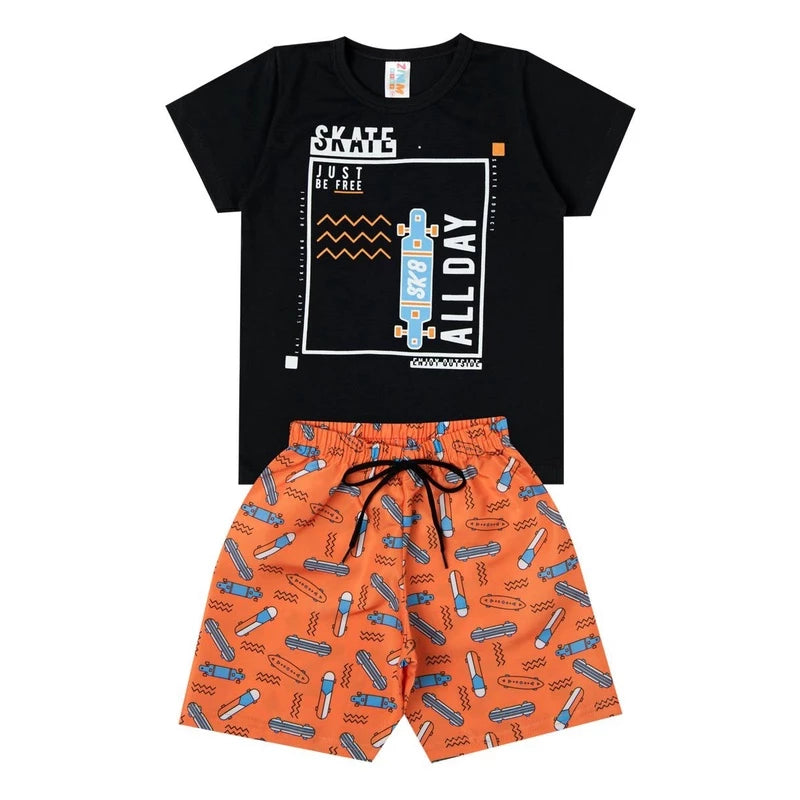 KIT 2 PEÇAS Formato Conjunto Masculino Infantil - Qualidade Premium - Bermuda Tactel e o Camiseta Algodão Roupa Infantil