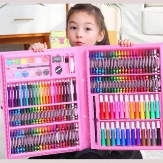 Estojo de Pintura Infantil com Canetinhas, Lapis de Cor e Aquarela Para Colorir - Maleta de Pintura