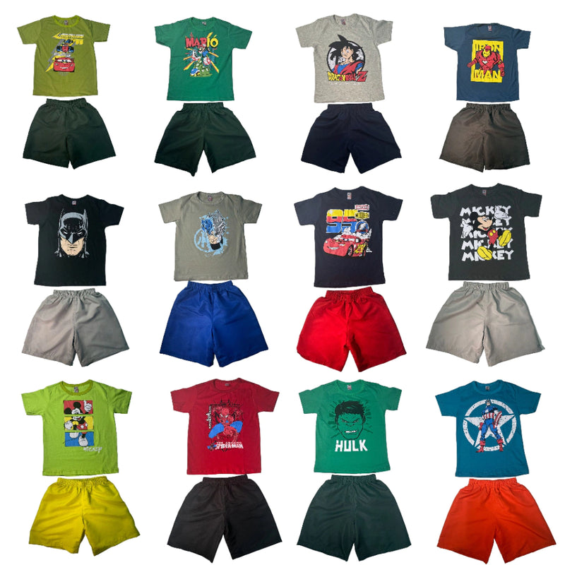 Kit 10 Peças de Roupas Infantil Menino Estampas Sortidas Com 5 Camisetas + 5 Bermudas